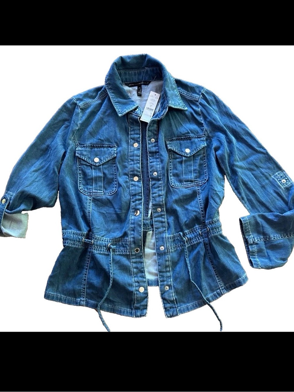 White House Black Market Washed Blue Denim Utility Jacket - Picture 2 of 5
